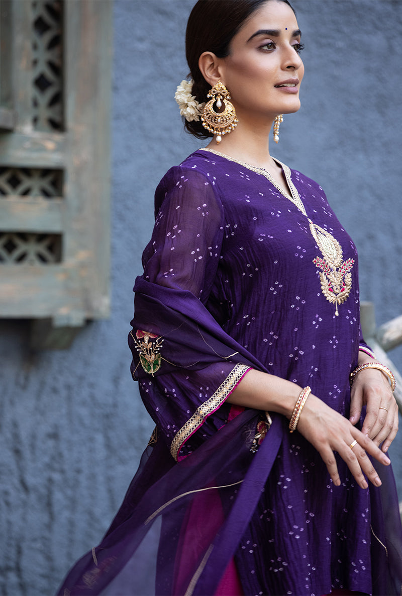 Purple Bandhej Zara Salwar Kurta Set