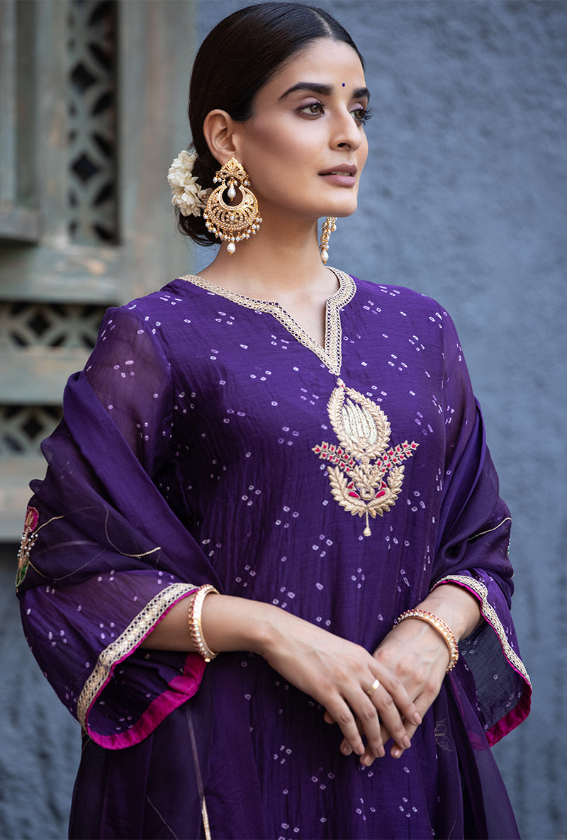 Purple Bandhej Zara Salwar Kurta Set