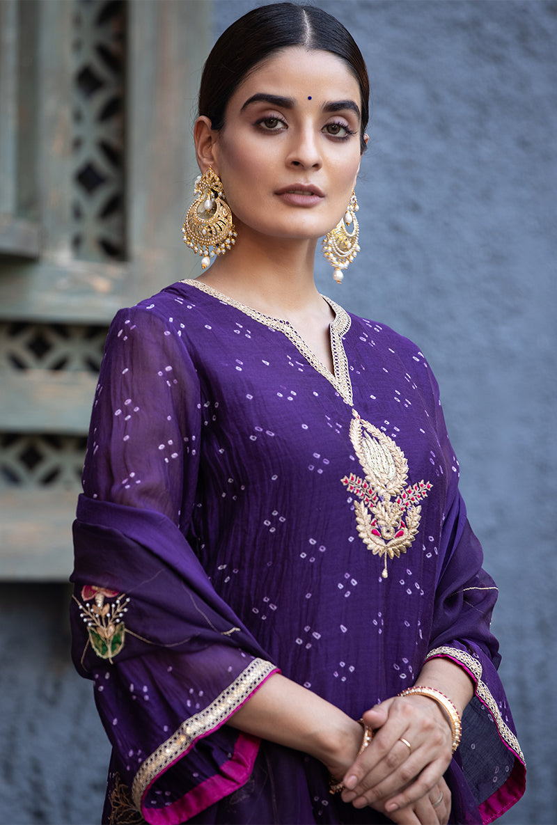 Purple Bandhej Zara Salwar Kurta Set