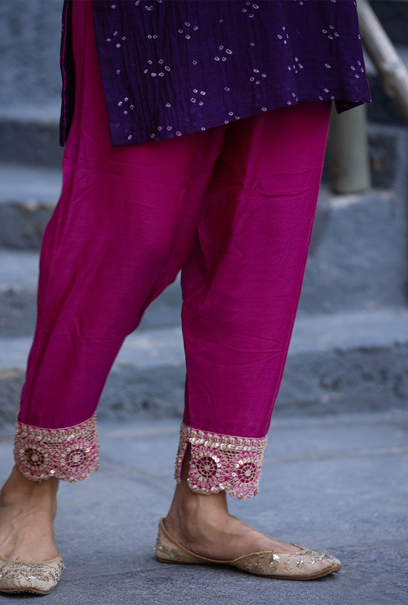 Purple Bandhej Zara Salwar Kurta Set