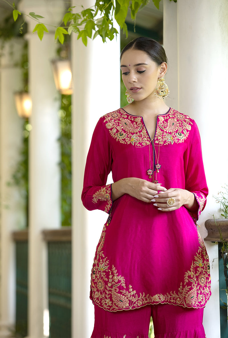 Rani Pink Kairi Buta Full  Jaal Zeenat Gharara Set