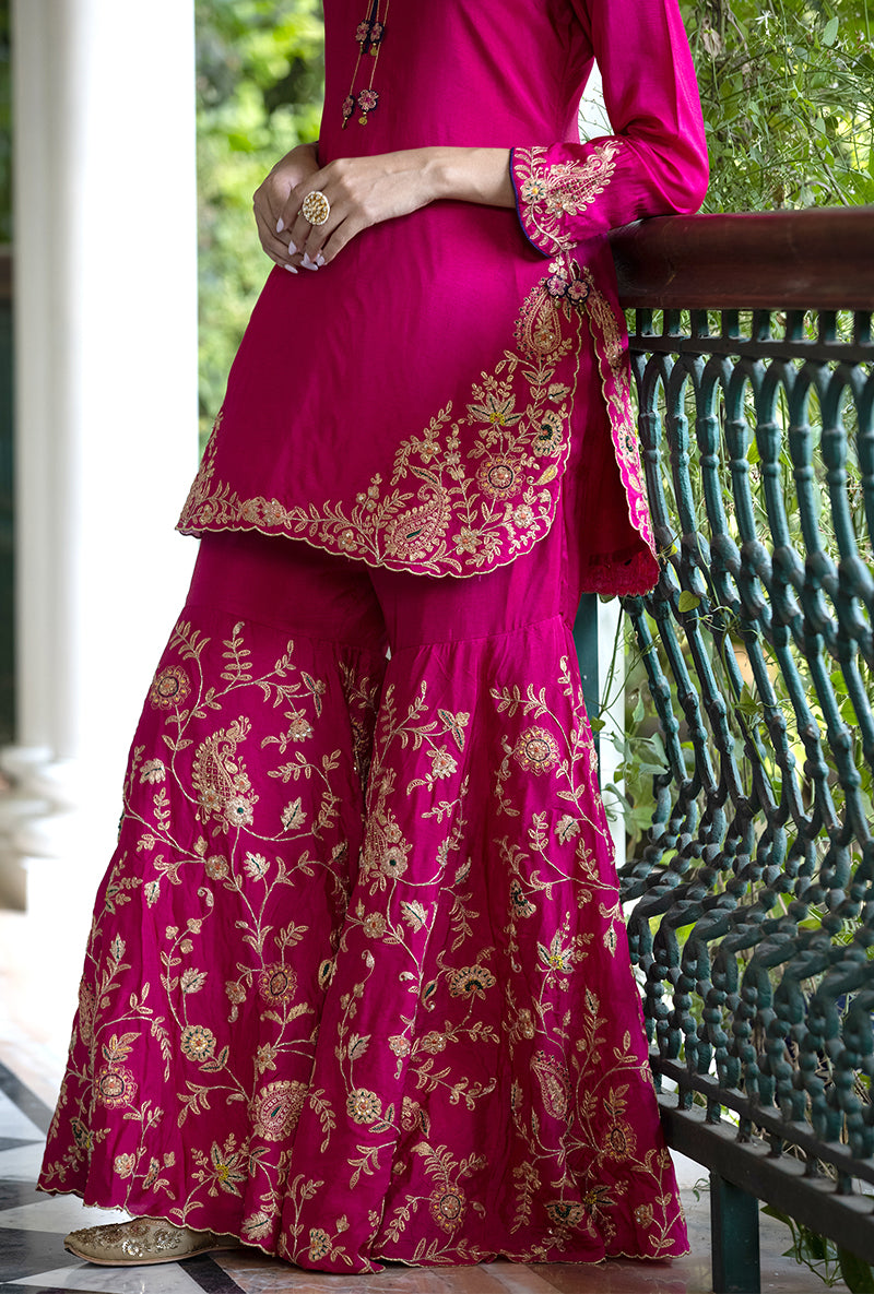 Rani Pink Kairi Buta Full  Jaal Zeenat Gharara Set