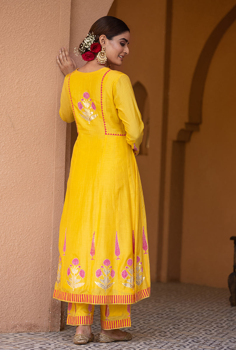 Yellow A-line Nayaab Kurta Set