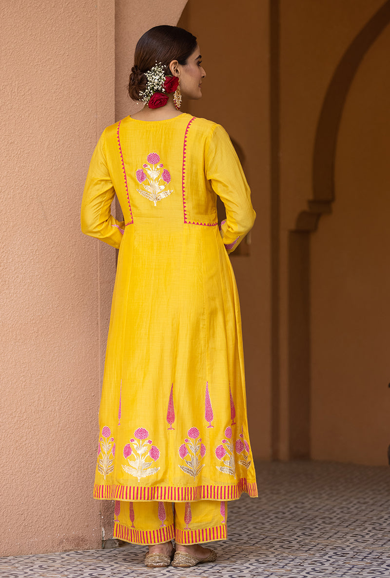 Yellow A-line Nayaab Kurta Set