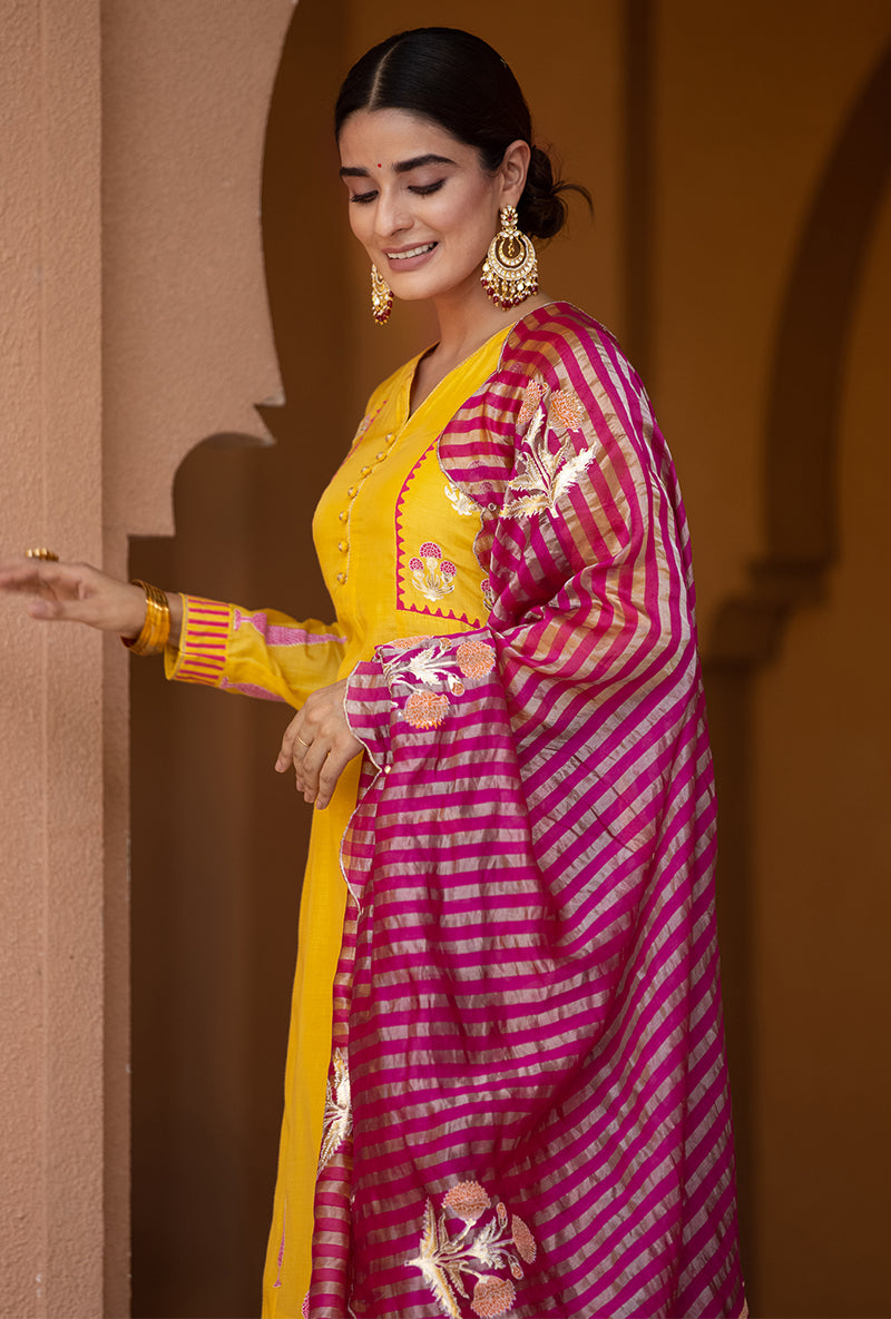 Yellow A-line Nayaab Kurta Set