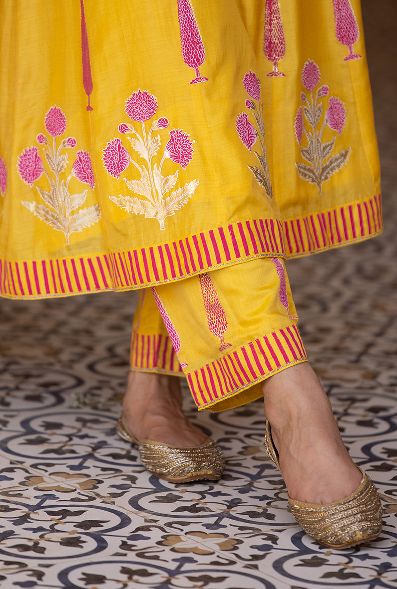 Yellow A-line Nayaab Kurta Set