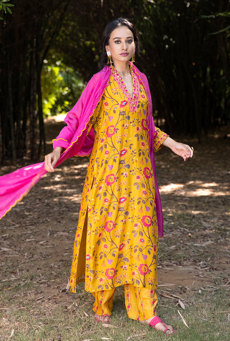 Yellow Overlap Neckline Amaaya Kurta Set