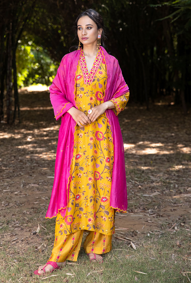 Yellow Overlap Neckline Amaaya Kurta Set
