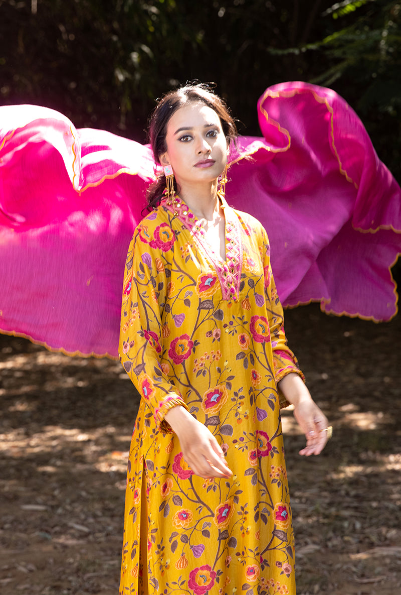 Yellow Overlap Neckline Amaaya Kurta Set