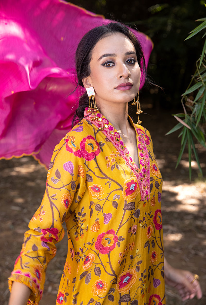 Yellow Overlap Neckline Amaaya Kurta Set