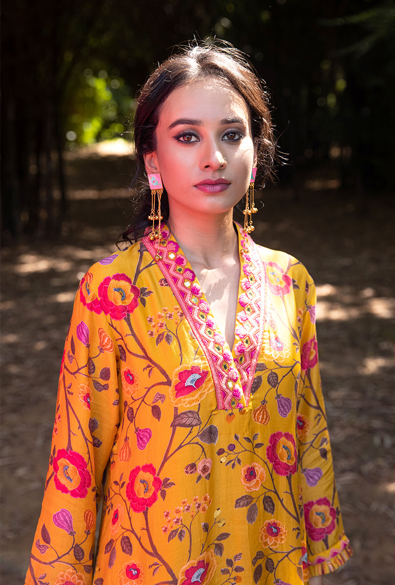 Yellow Overlap Neckline Amaaya Kurta Set