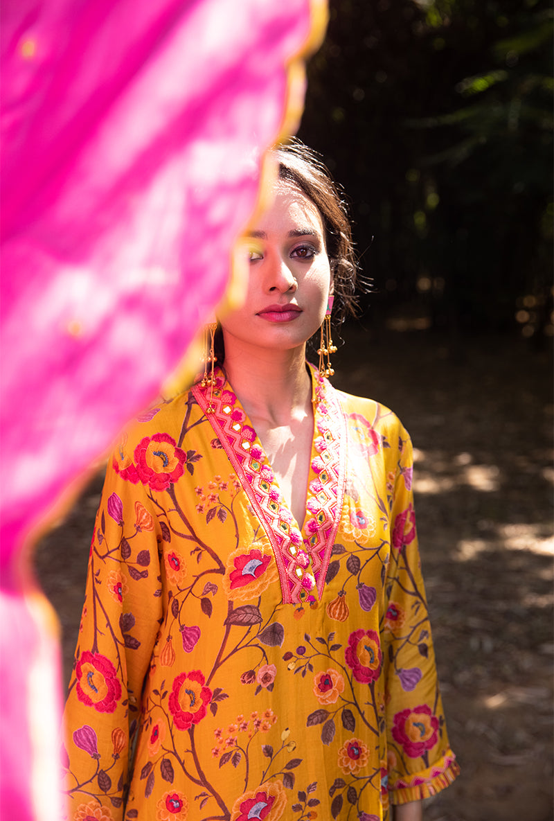 Yellow Overlap Neckline Amaaya Kurta Set