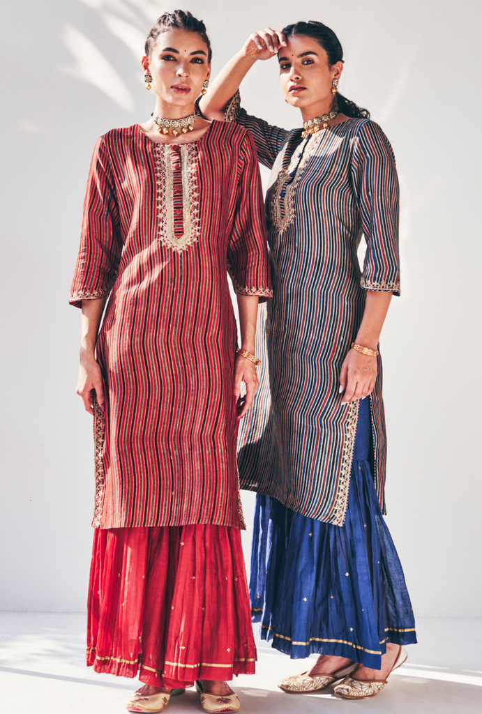 Red Stripes Fiza Kurta Set