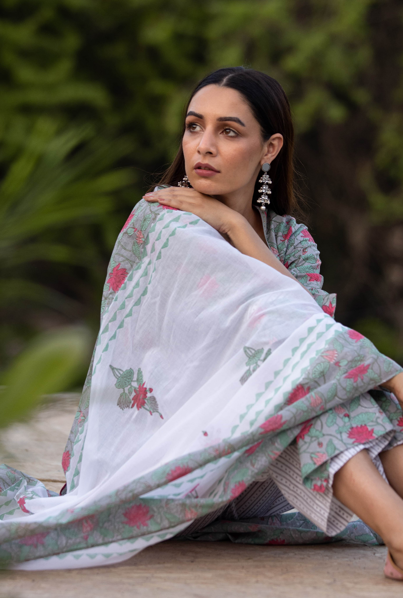 Grey Sequin Pankhuri Kurta Set