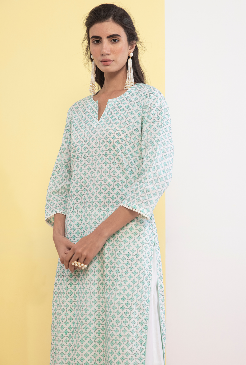 Aqua Cotton Candy Straight Kurta Set