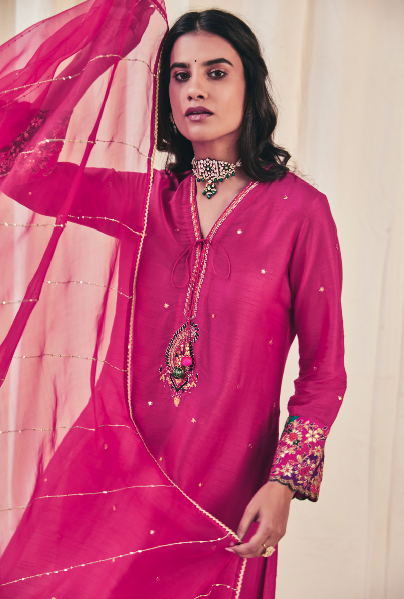 Rani Pink Gota Paisley Meera Kurta Set