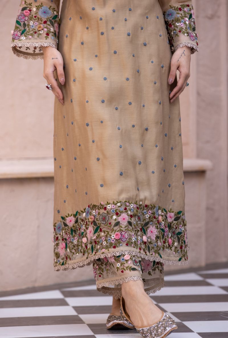 Beige Orchid Long Sahiba Kurta Set