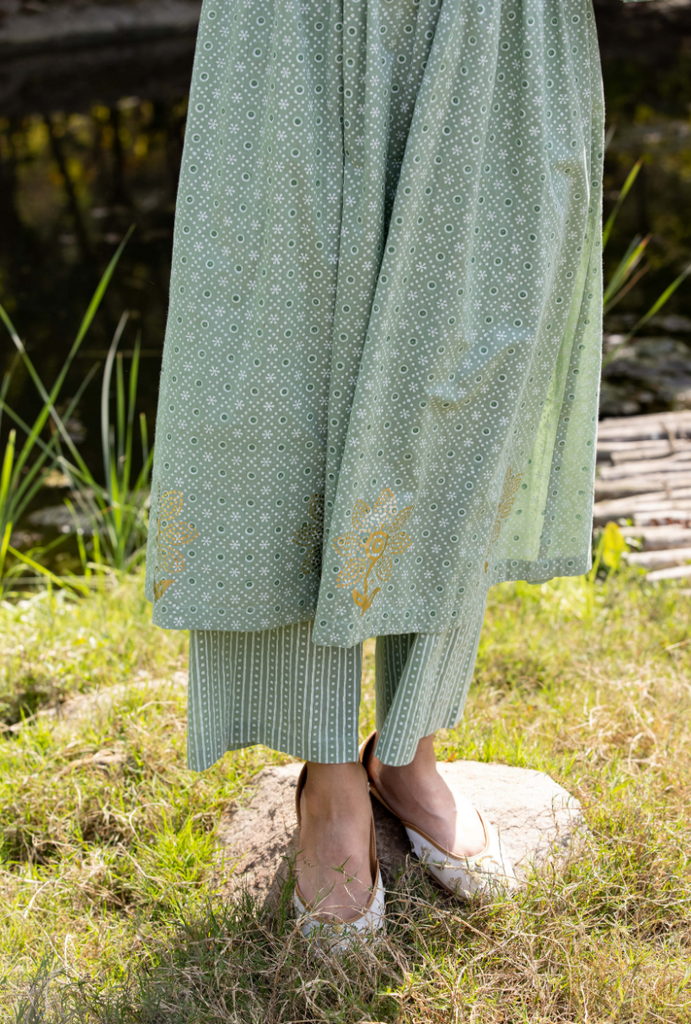 Green Frill Sleeve Titlie Anarkali Set