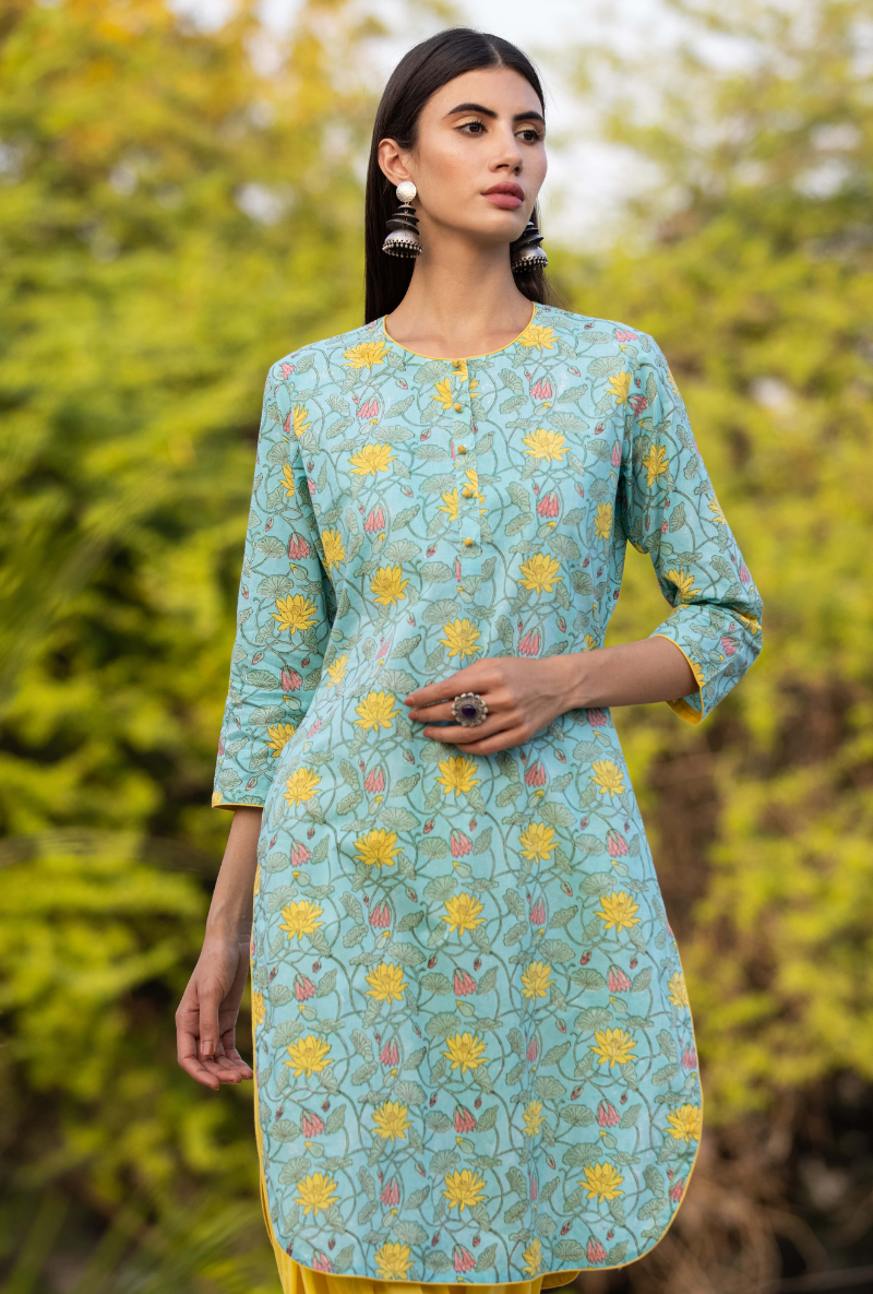 Aqua/Yellow Pankhuri Salwar Kurta Set