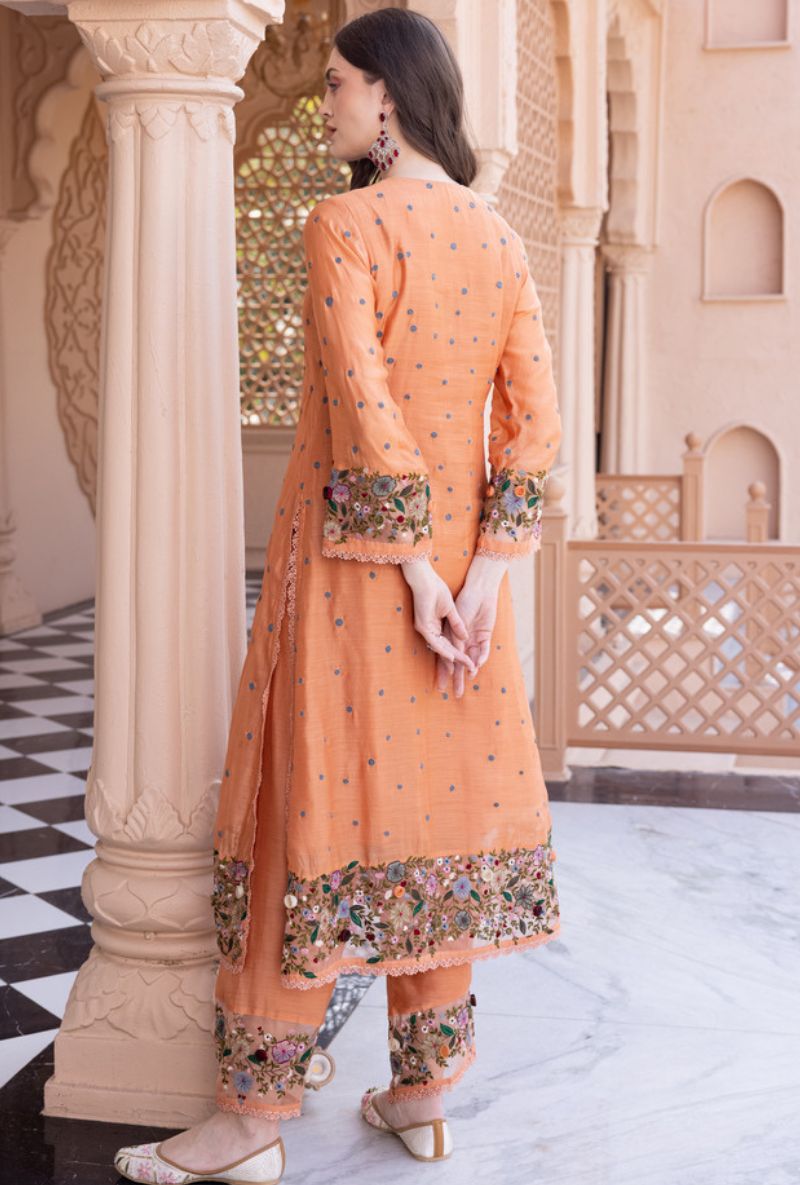 Peach Orchid Long Sahiba Kurta Set