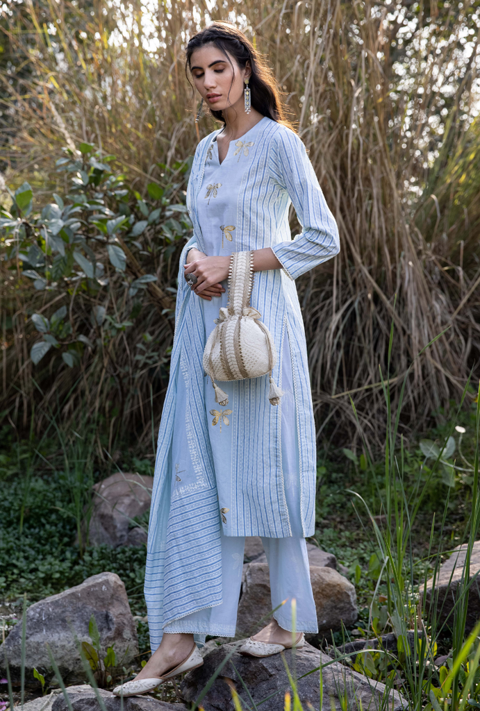 Blue/Ivory Titlie Straight Panel Kurta Set