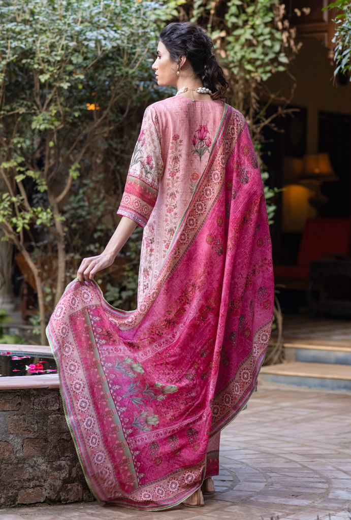 Pink Mirror Work Malang Kurta Set