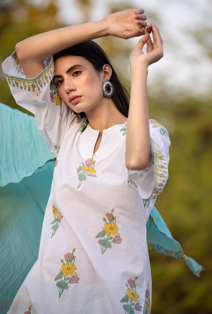 Ivory/Aqua Pankhuri Salwar Kurta Set