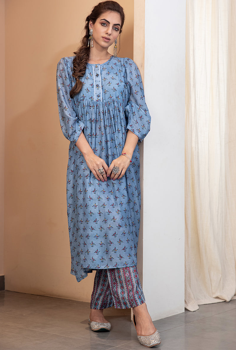 Blue Button Yoke Sarah Tunic Set