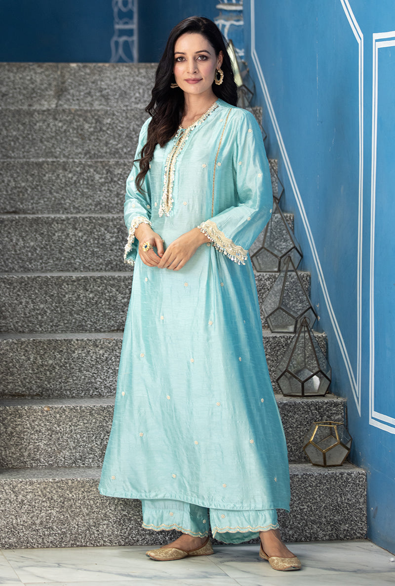 Blue Heavy Sleeve Ameera Kurta Set