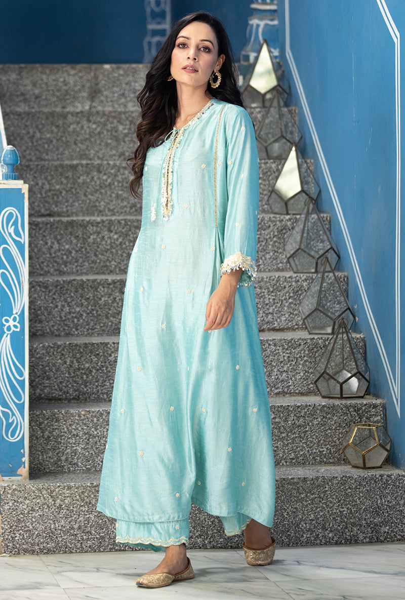 Blue Heavy Sleeve Ameera Kurta Set