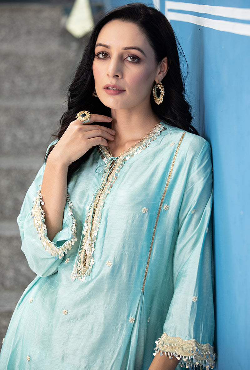 Blue Heavy Sleeve Ameera Kurta Set