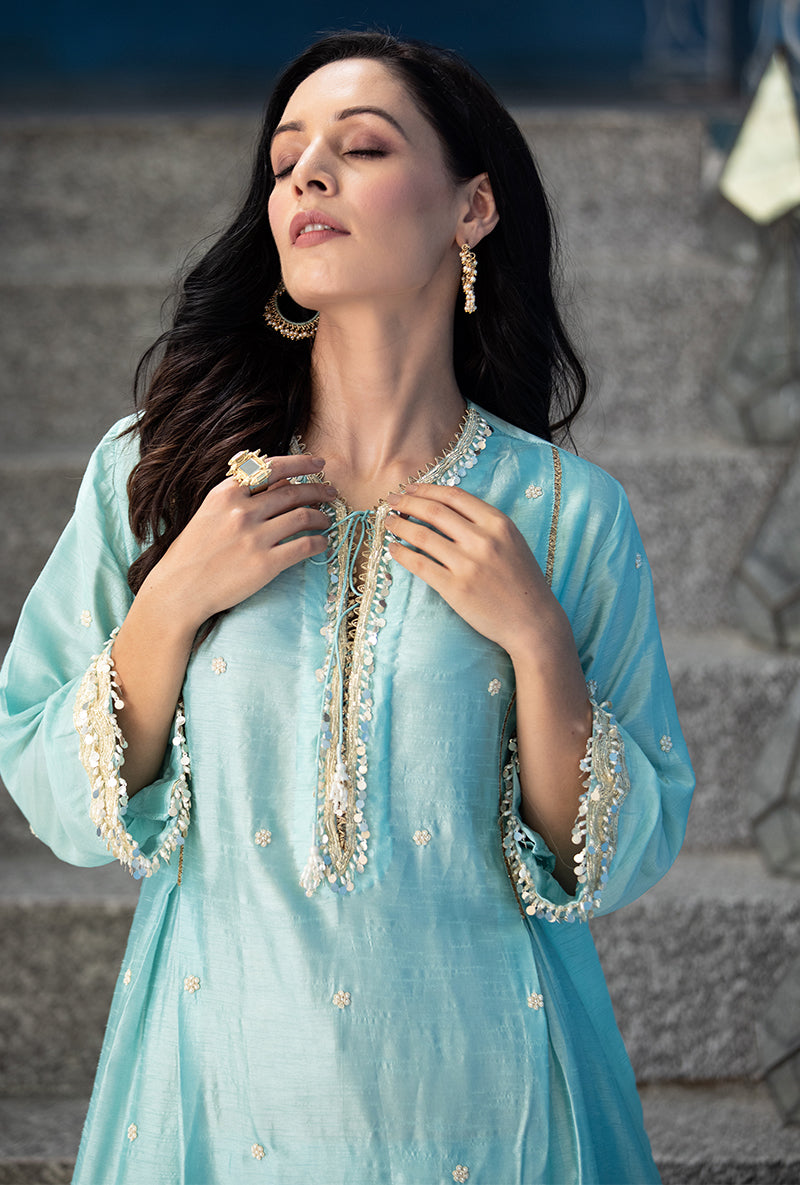 Blue Heavy Sleeve Ameera Kurta Set