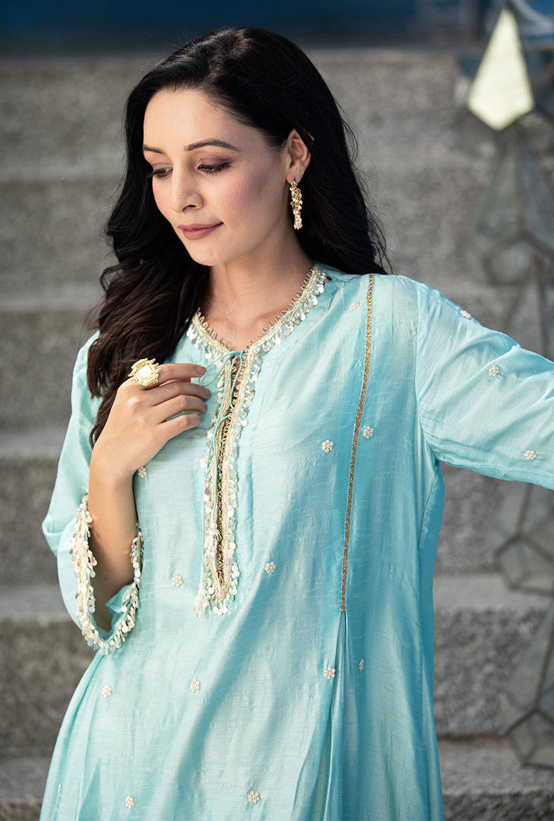 Blue Heavy Sleeve Ameera Kurta Set