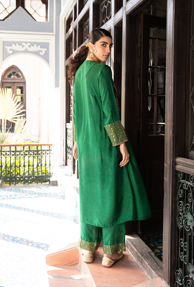 Green Lotus Yoke Heavy Neck Sunehri Kurta Set