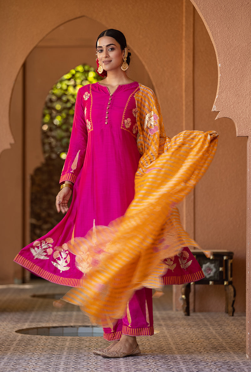 Rani Pink A-line Nayaab Kurta Set