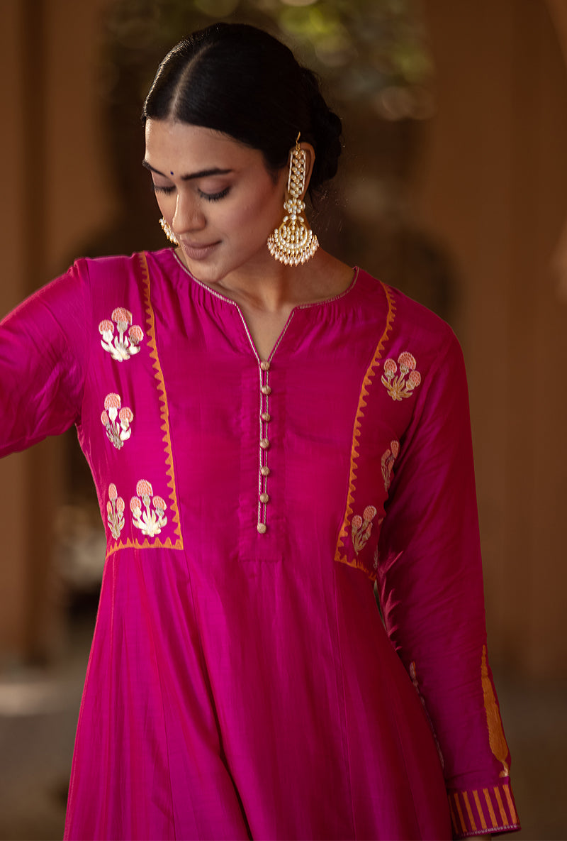 Rani Pink A-line Nayaab Kurta Set