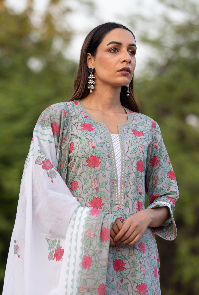 Grey Sequin Pankhuri Kurta Set