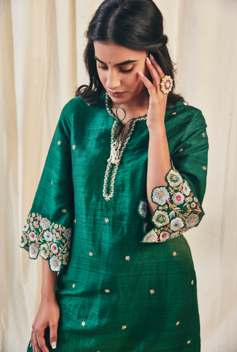 Green Pearl Cutwork Meera Kurta