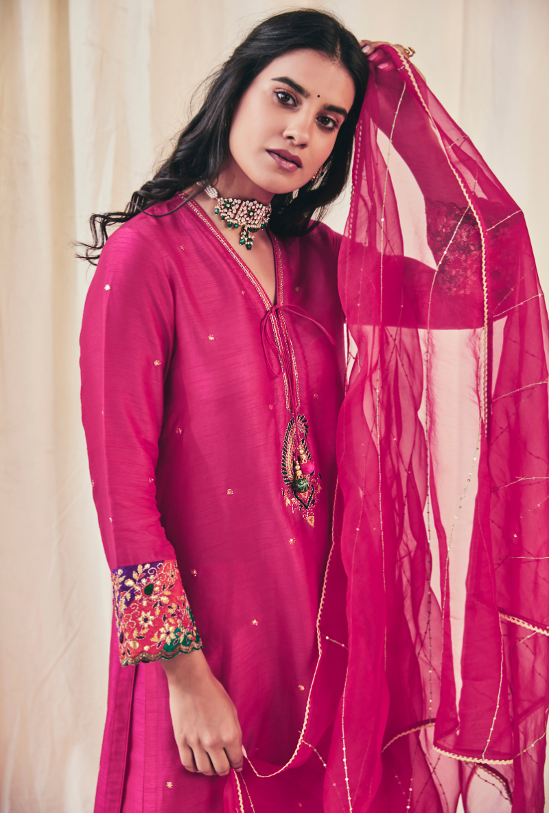 Rani Pink Gota Paisley Meera Kurta Set