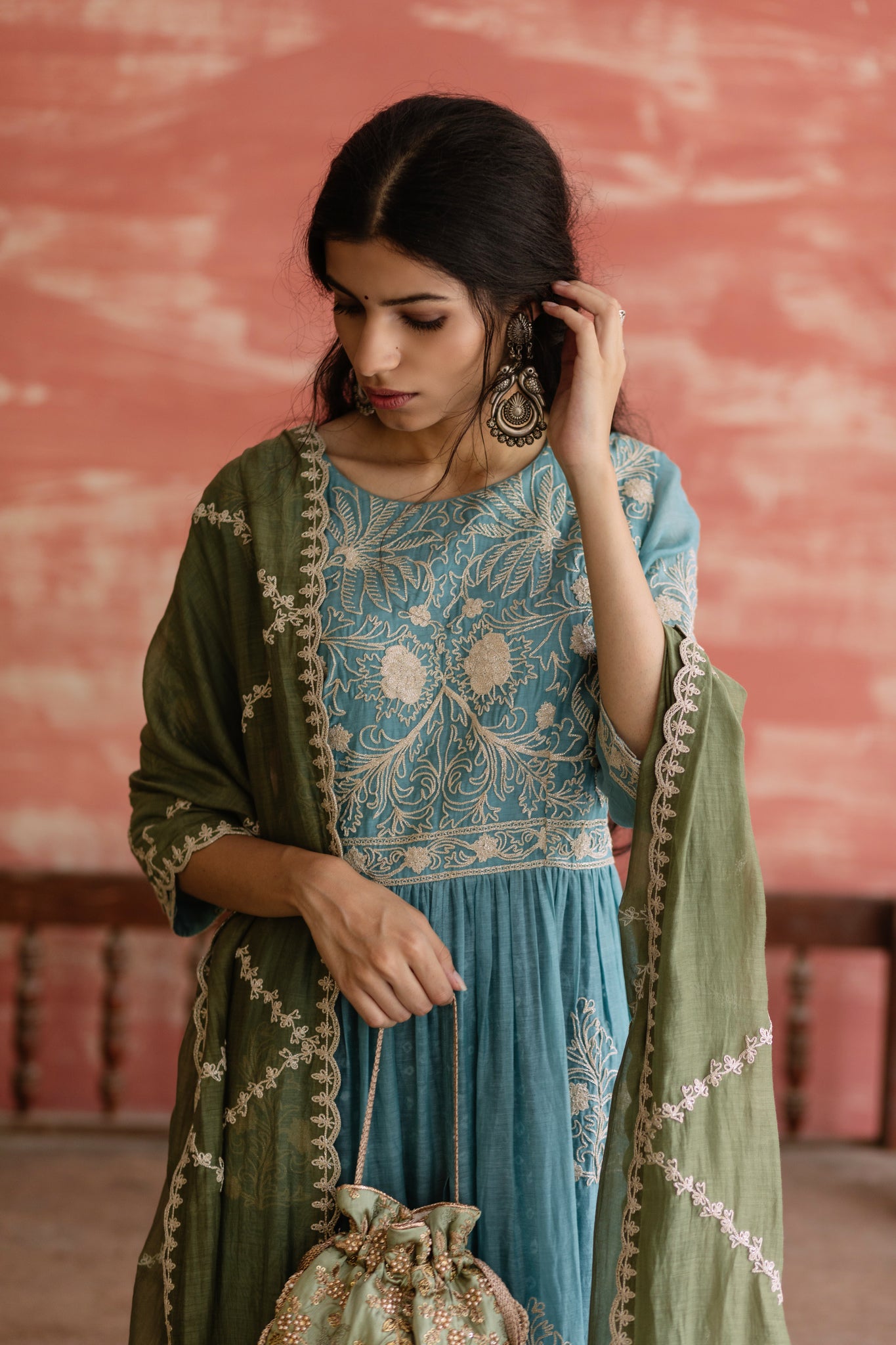 Aqua Bandhej Rang Kurta Set