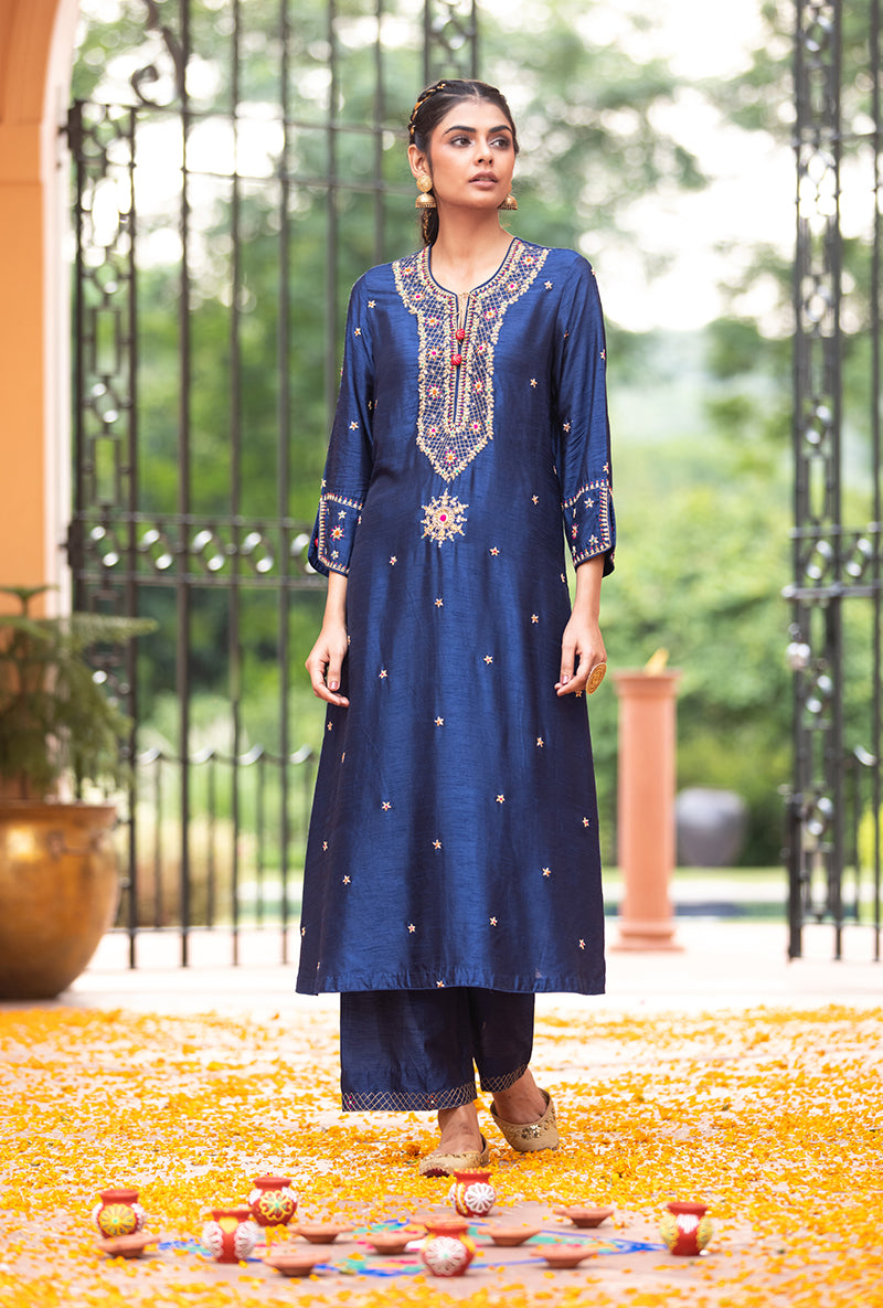 Blue Bandhgala Husna Kurta Set