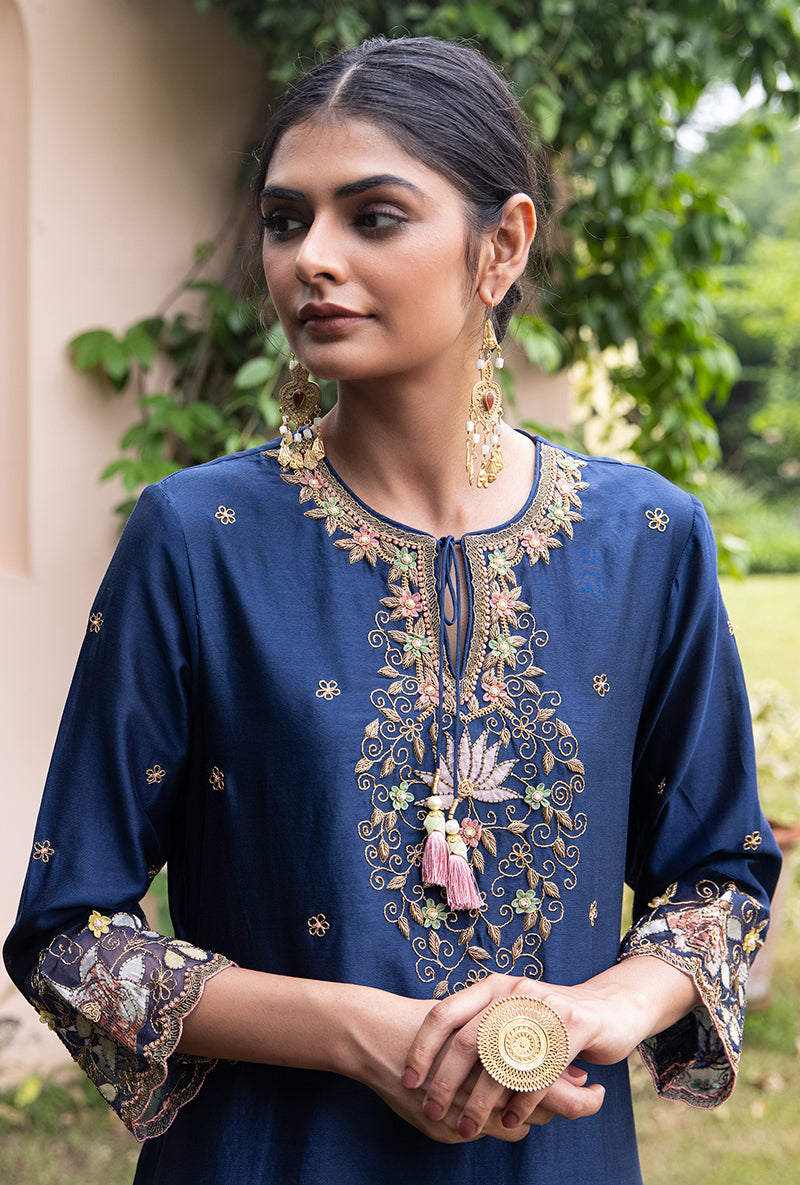 Blue Light Yoke Applique Baano Kurta Set