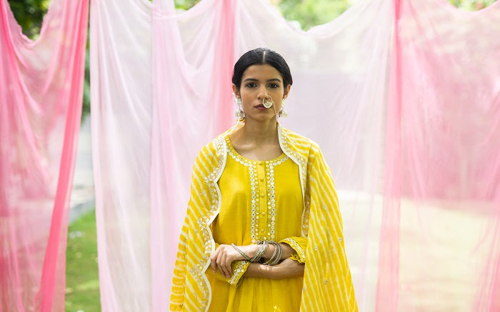 Yellow Leheriya Sharara Set