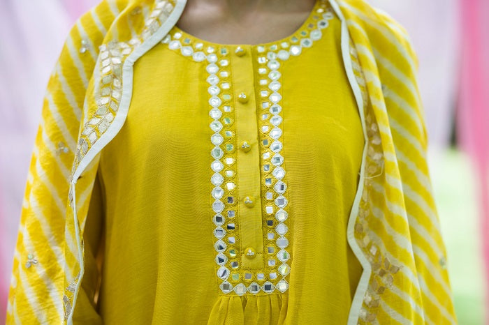 Yellow Leheriya Sharara Set