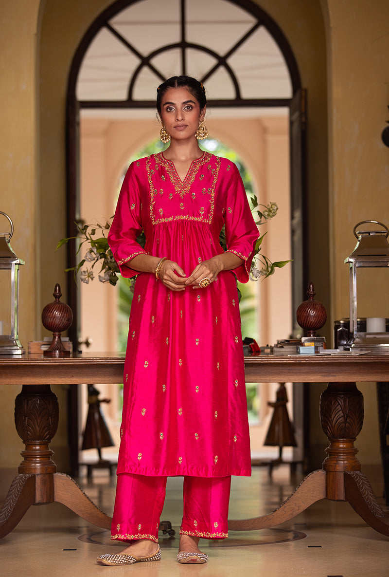 Fuschia Zardozi Sitara Husna Kurta Set