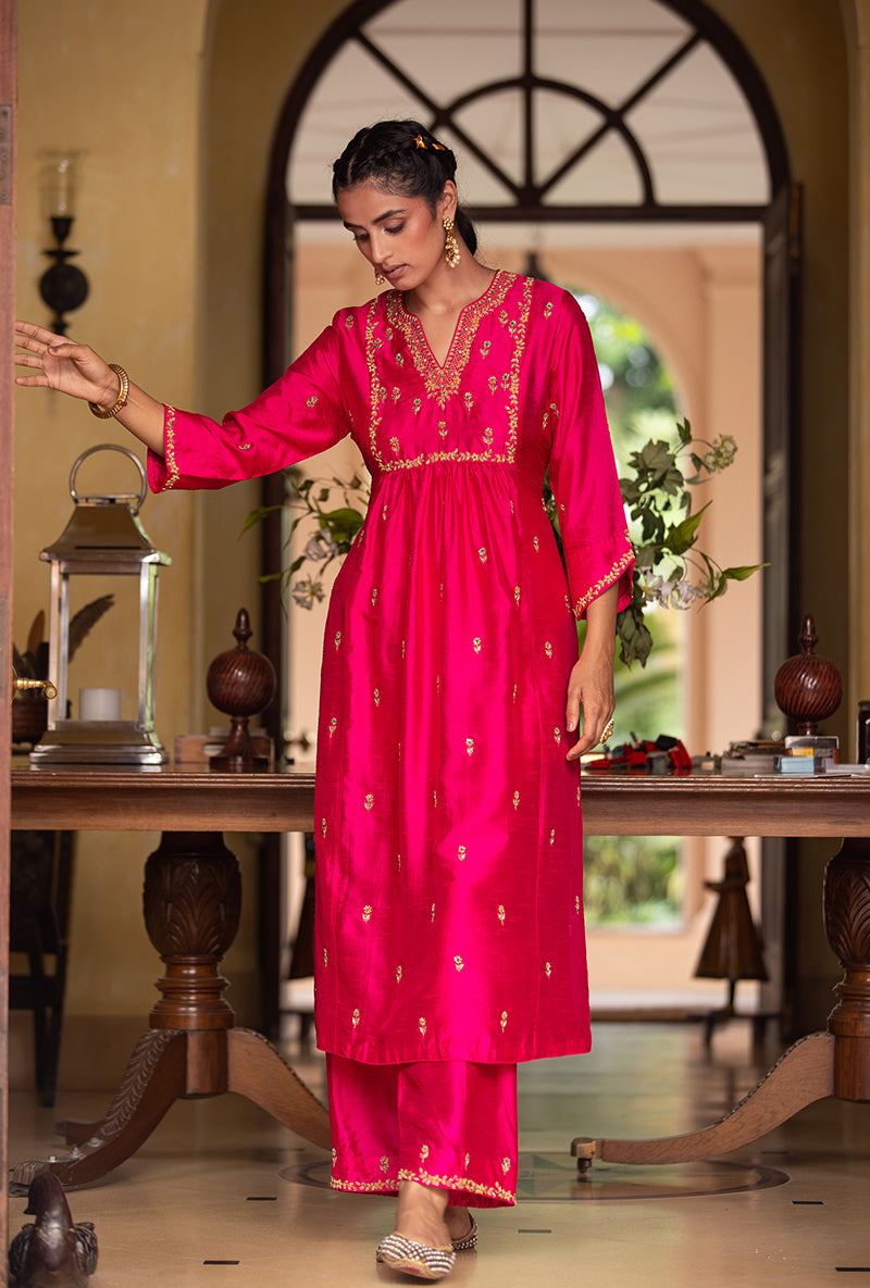 Fuschia Zardozi Sitara Husna Kurta Set