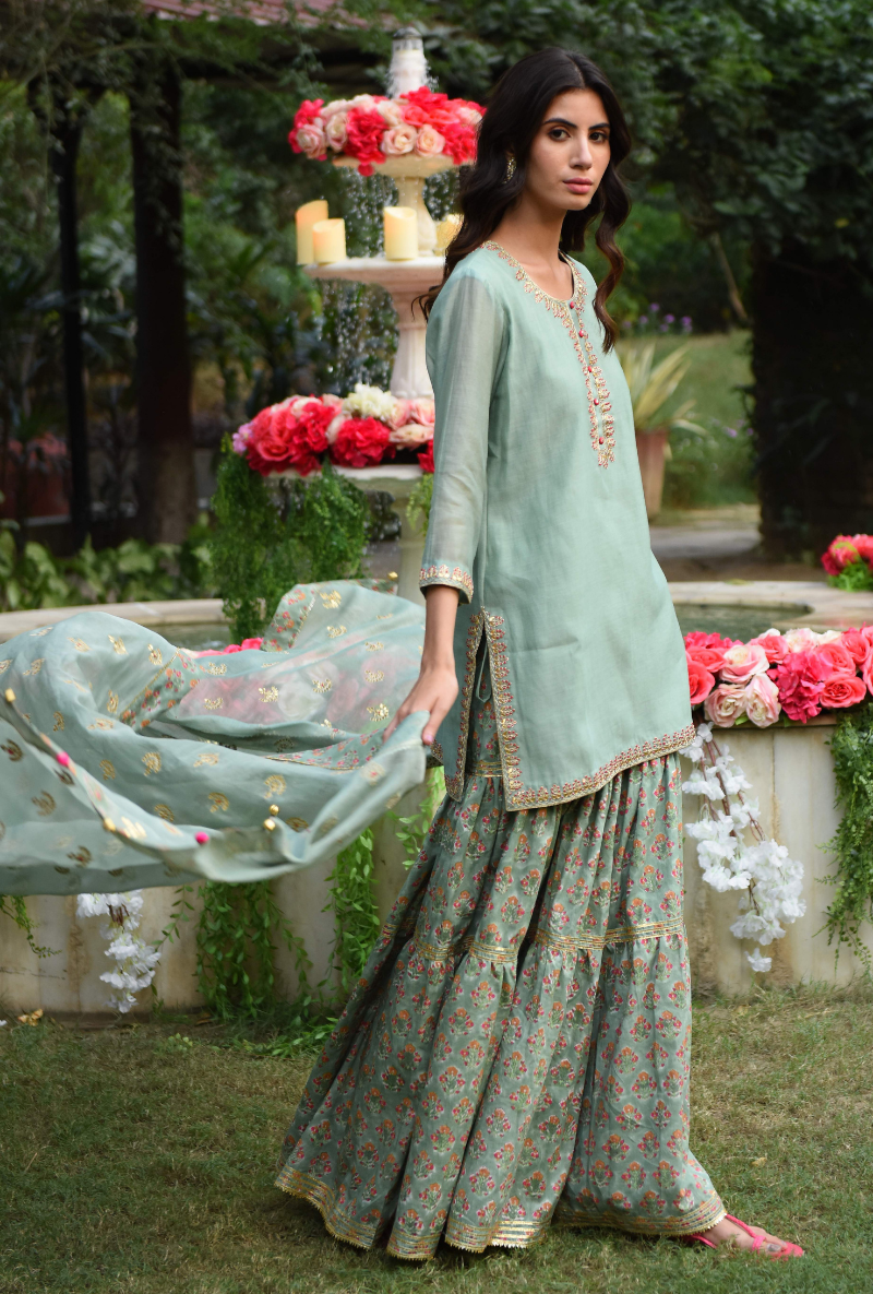 Green Baali Butti Gharara Set