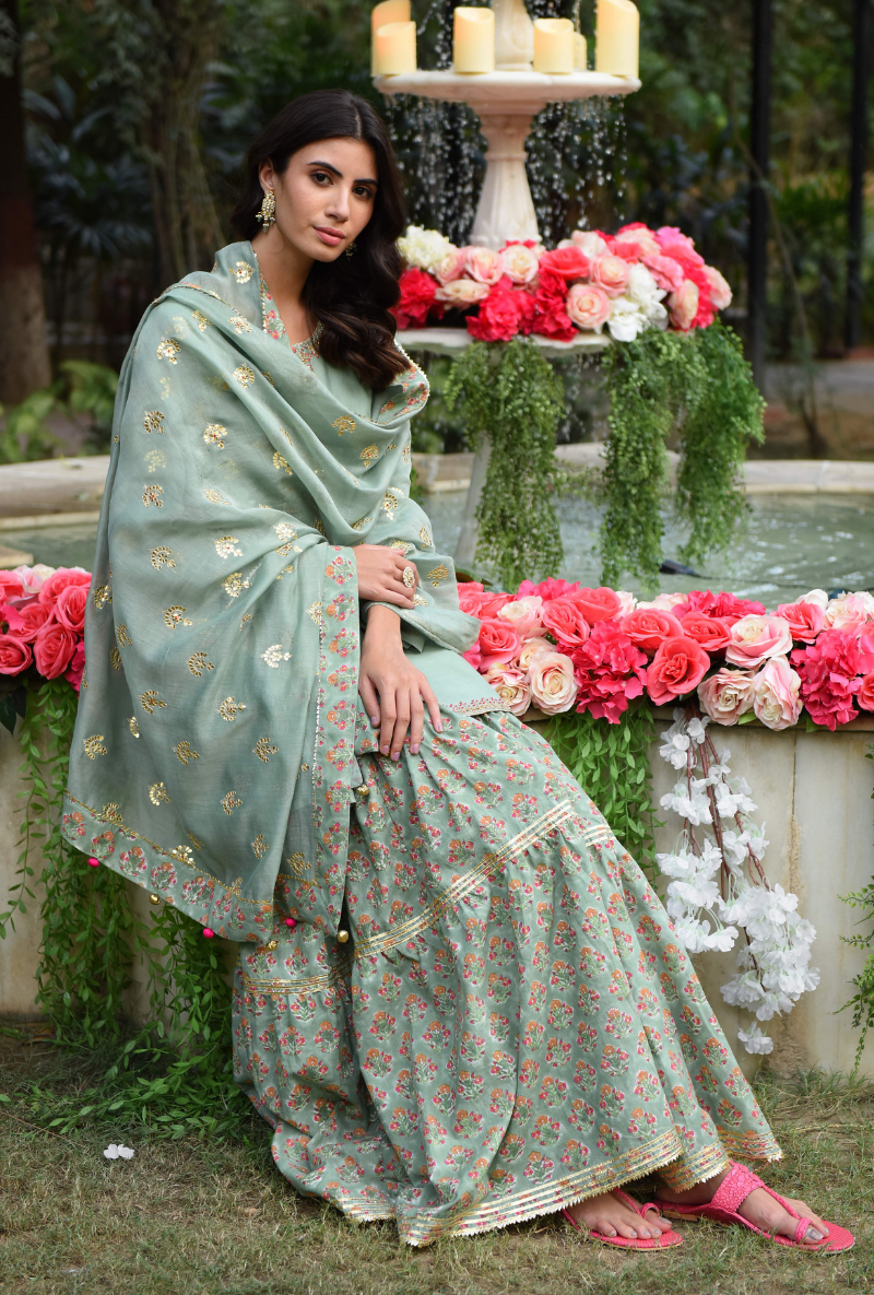 Green Baali Butti Gharara Set