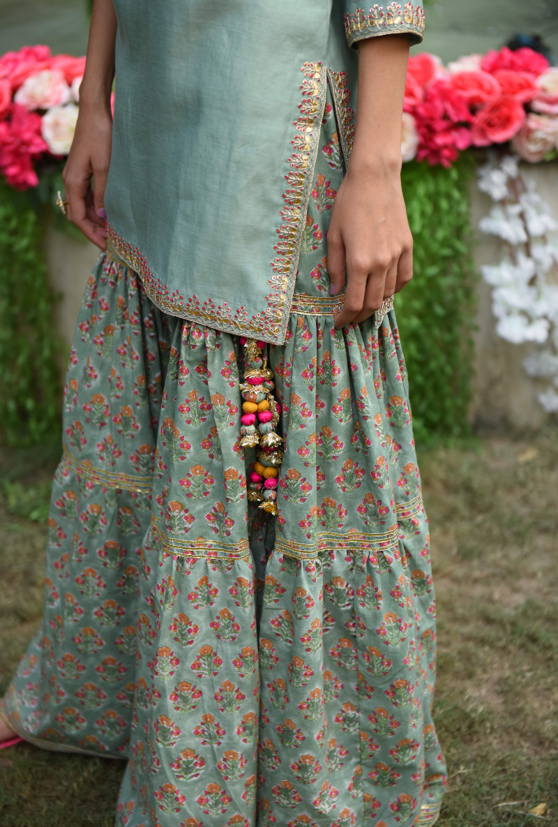 Green Baali Butti Gharara Set