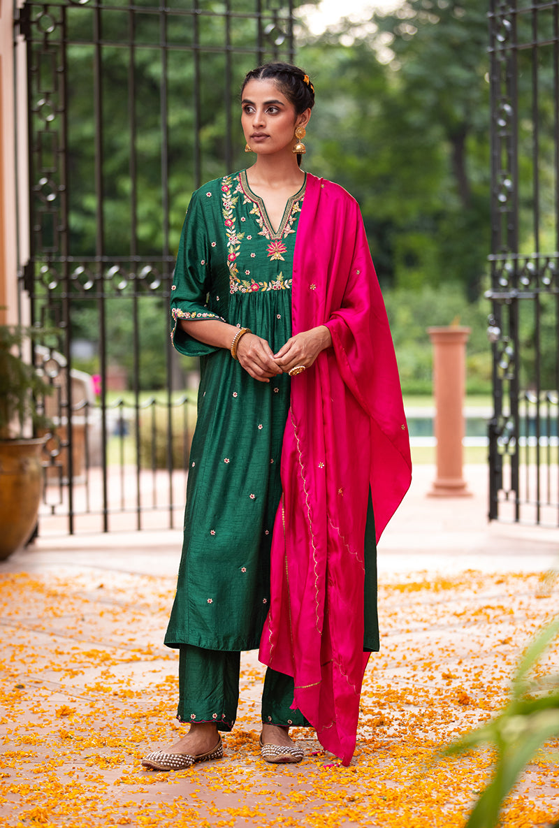 Green Floral Sitara Husna Kurta Set